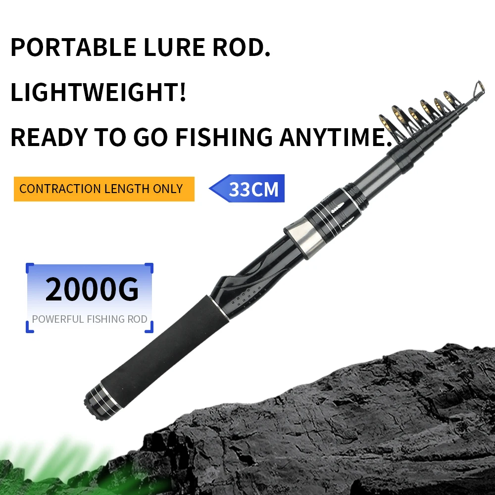 Mini caña de pescar telescópica ultraligera de 1,5-2,4 M, longitud cerrada, 33cm, Material de fibra de carbono, señuelo oceánico/accesorios de pesca en barco - imagen 3