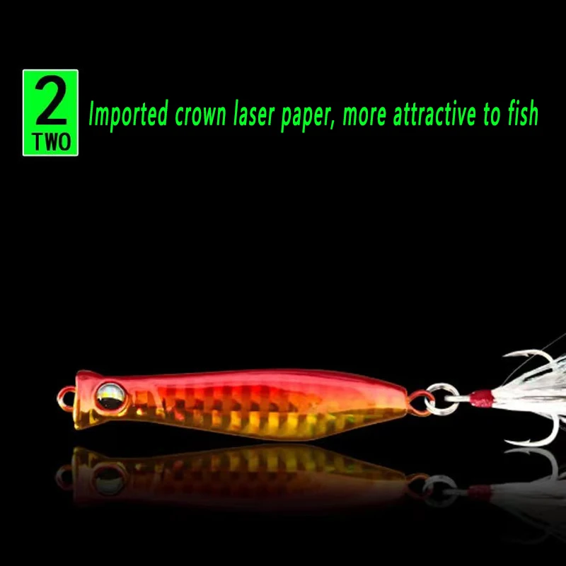 TAKEDO HG29 pesca en el mar cuchara Popper de Metal cebo Artificial Triple gancho de pluma reforzada señuelo de Jigging para señuelo de lubina - imagen 3