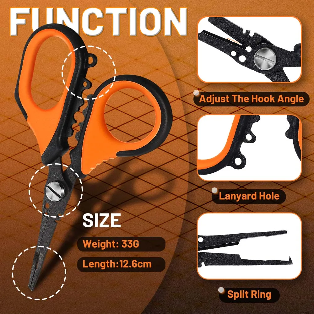 ZUKIBO-Alicates para señuelos de pesca, tijeras multifuncionales, accesorios, mango antideslizante, revestimiento de PTFE, resistente a la corrosión - imagen 5