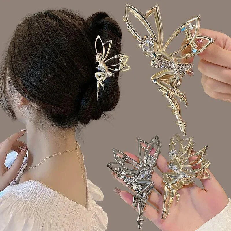 Nuevo brillante Diamante de imitación cristal pequeño Ángel sombreros Clips de garra de Metal chica elegante pinza de cola de caballo accesorios para el cabello de elfo regalo - imagen 3