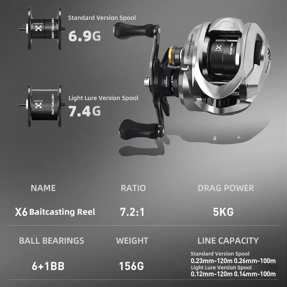 Carrete Baitcasting Histar X6 ligero – Aluminio AT7 7.2:1 y 5kg - imagen 2