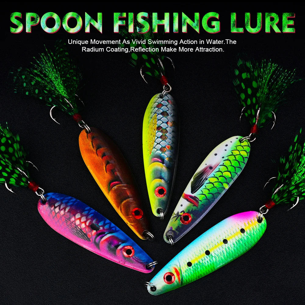 PROBEROS 1/5PCS Señuelo de pesca con cuchara de metal con patrón de escamas de pescado, 19G/7,2 CM |   Cebo artificial para pesca en el mar, anzuelo antilanzamiento de fundición larga - imagen 2