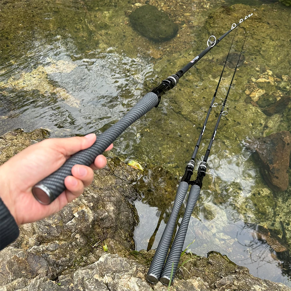 Caña de pescar con microseñuelo de 1,8 m y 2,1 m, 4/5 secciones, caña giratoria de carbono, peso del señuelo 3,5g-14g ML, pesca de trucha y Lucio - imagen 3