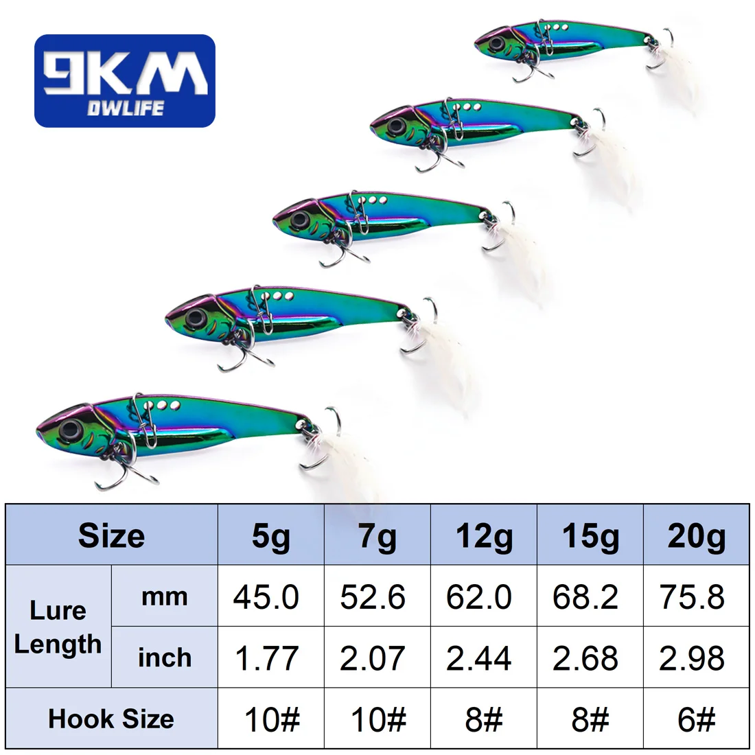 Señuelos giratorios de pesca de Metal, cebos de pesca de 5 ~ 20g, cucharas de Jigging, señuelos VIB de hundimiento, Señuelos de Pesca de agua dulce para lubina, trucha, salmón - imagen 2