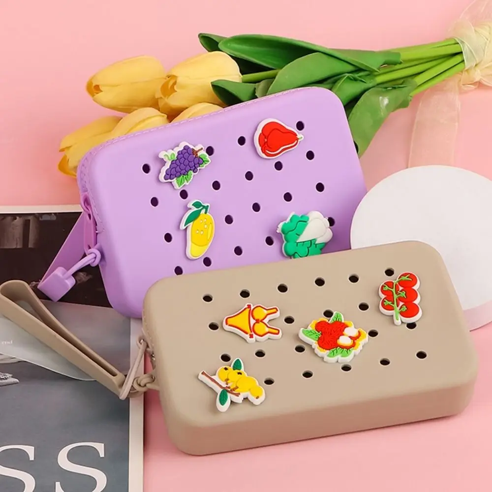 Lindo monedero DIY con agujeros, bolsa de dinero de silicona, bolsa de almacenamiento con cremallera multifunción