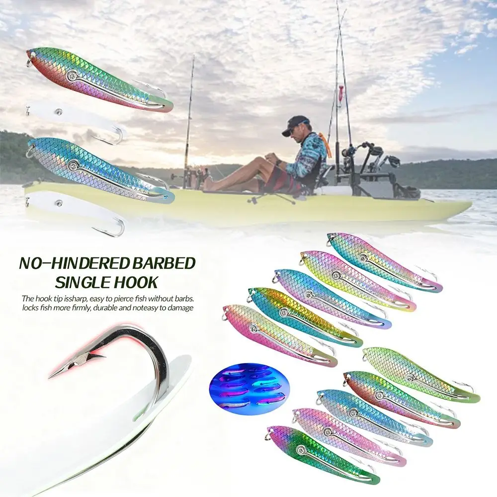 Señuelo de cuchara de 4,06 pulgadas en forma de Metal, escamas de pescado 3D, cebo de pesca, diseño de patrón de caballa Kingfish, señuelo de aguas profundas, pesca en aguas profundas - imagen 5