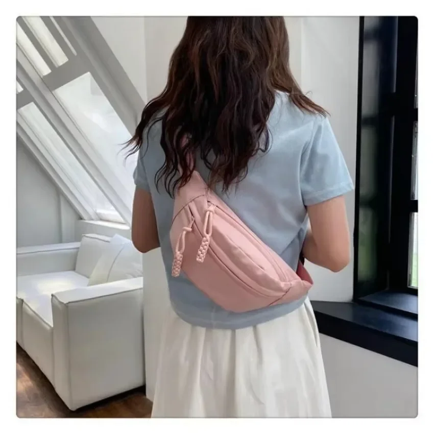 Bolso de pecho para mujer, bolso cruzado de lona, Color sólido, riñonera para mujer, bolso deportivo versátil de Color sólido, bolsas impermeables para senderismo - imagen 4