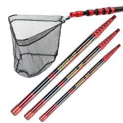 JOSBY nueva red de pesca plegable, red de aterrizaje de peces, poste telescópico plegable, 2,1 M, 3,0 M, 3,6 M, red de inmersión manual de fibra de carbono, herramientas para moscas
