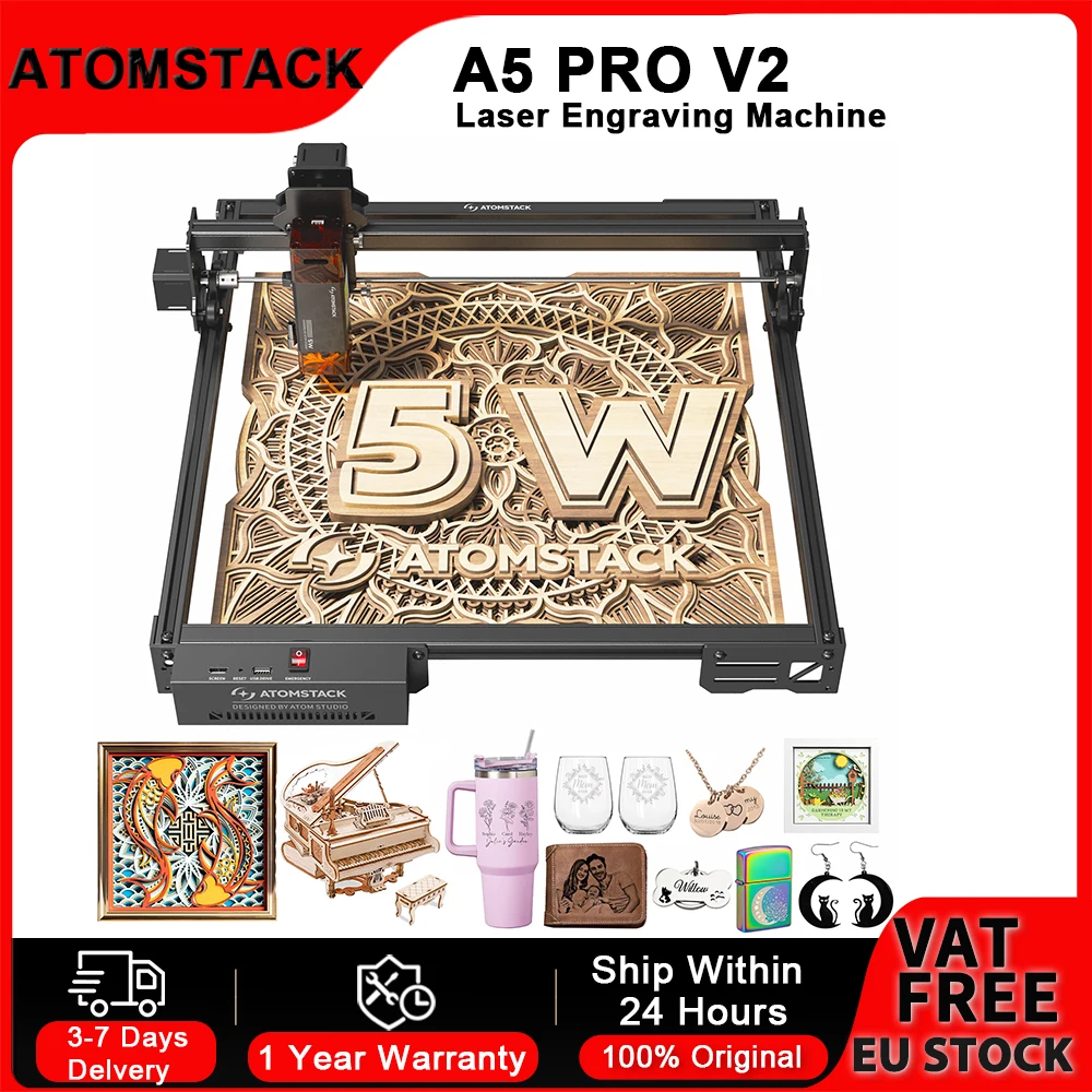 ATOMSTACK A5 Pro V2 – Impresora láser 3D de 5 W para acrílico y madera
