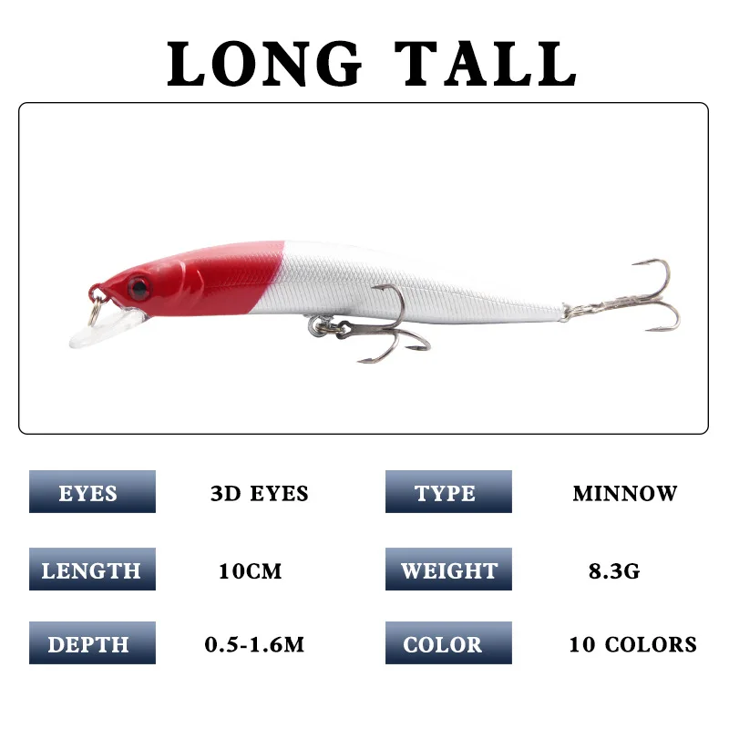 Señuelo de pesca Minnow, 10cm, 8,3g, cebo duro suspendido para peces, Wobblers para Lucio, lubina, Crankbait Swimbait, Jerkbait, trucha, señuelos artificiales - imagen 3