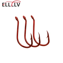 Ellllv 50 piezas 100 piezas # 6 anzuelos de pico de pulpo de tamaño pequeño de níquel rojo, anzuelos compensados de acero rico en carbono, aparejos Sabiki/mouches de pesca atados