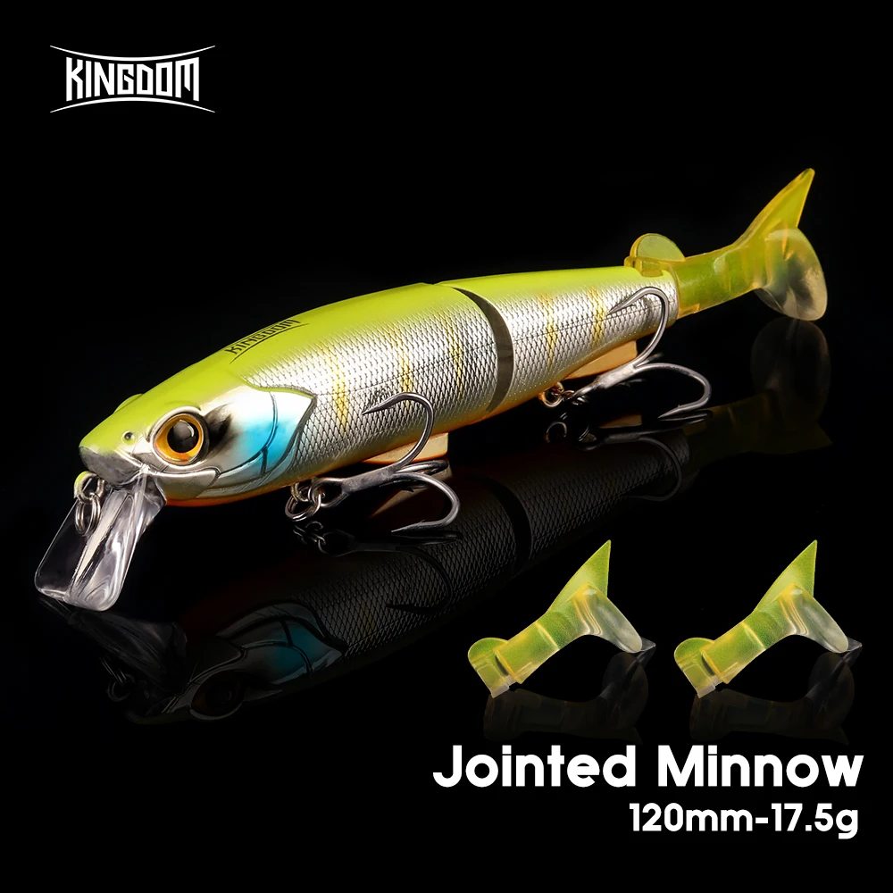 KINGDOM-Señuelos de pececillo multiarticulados, 120mm, 17,5g, superficie flotante, cebos duros, Swimbait, trucha, Wobblers duros, señuelo de cola en T suave - imagen 2