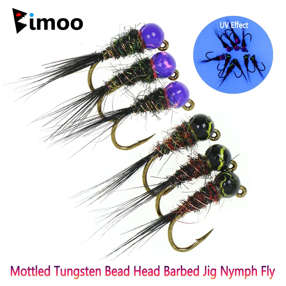 Bimoo 6PCS # 16 plantilla moteada con cabeza de cuentas, plantilla de púas, Ninfa de hundimiento rápido, Euro, Perdigon húmedo, Ninfa Panfish, trucha, Señuelos de Pesca con mosca, cebo - imagen 2