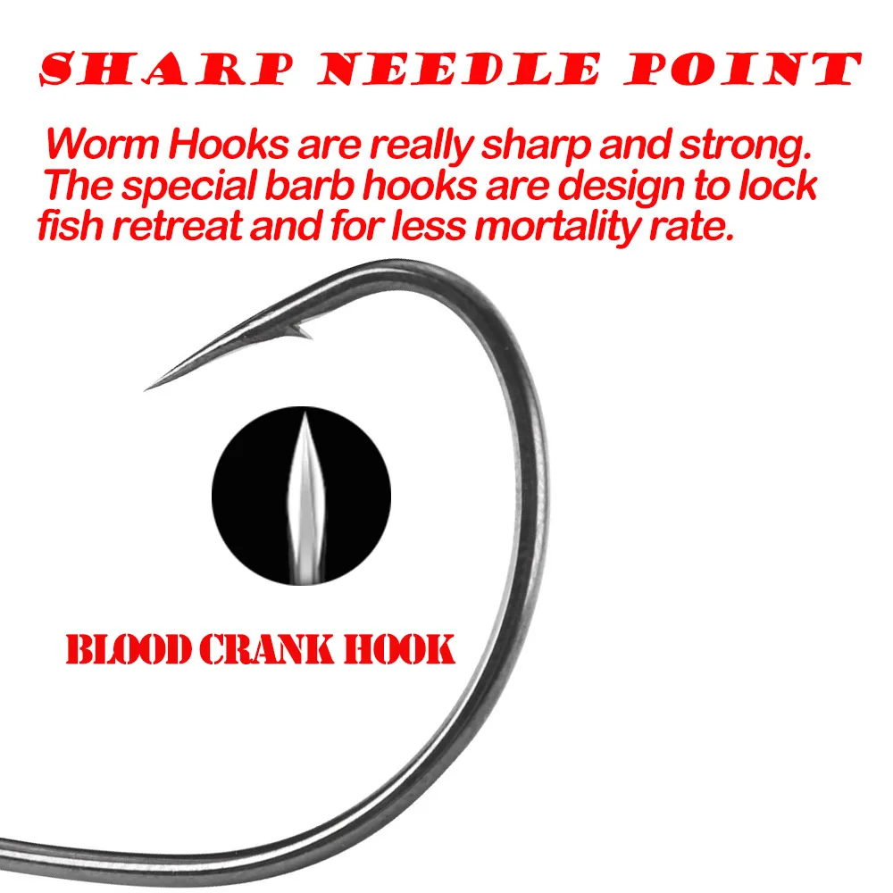 JOHNCOO 10 Uds 4X anzuelo de pesca en sangre anzuelo de manivela ancha de acero al carbono anzuelo compensado anzuelo de púas de gusano suave anzuelos de pesca de carpa - imagen 5