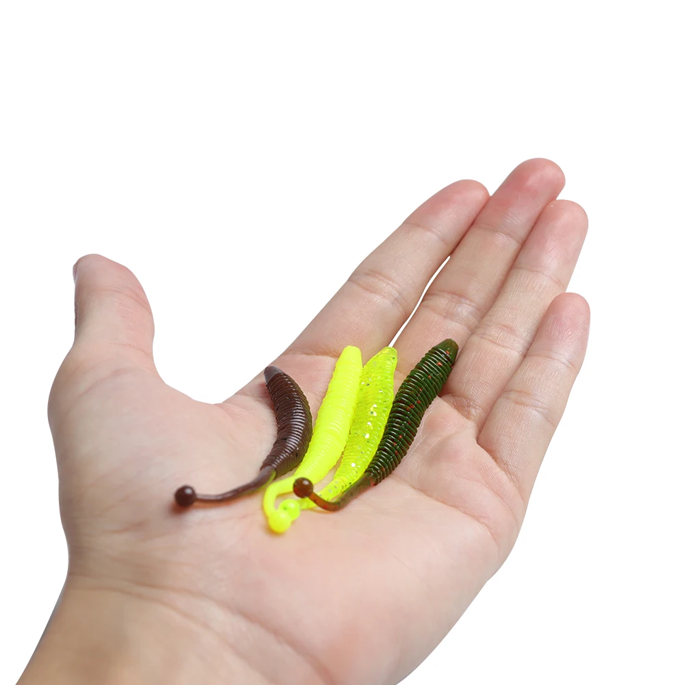 Señuelos de plástico suave para pesca, cebo de silicona de 80mm, de gusano loco, para agua dulce, Texas Rig Bass Walleye Catfish Crappie, 10 piezas - imagen 4