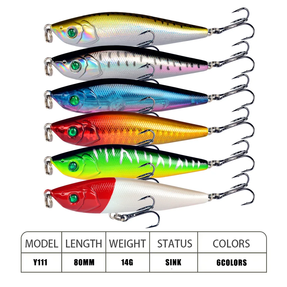 Señuelo de pesca de lápiz, cebo duro de 80MM y 14G, 5 colores diferentes, Wobblers, Topwater, Minnow, señuelo Artificial para aparejos de pesca - imagen 2