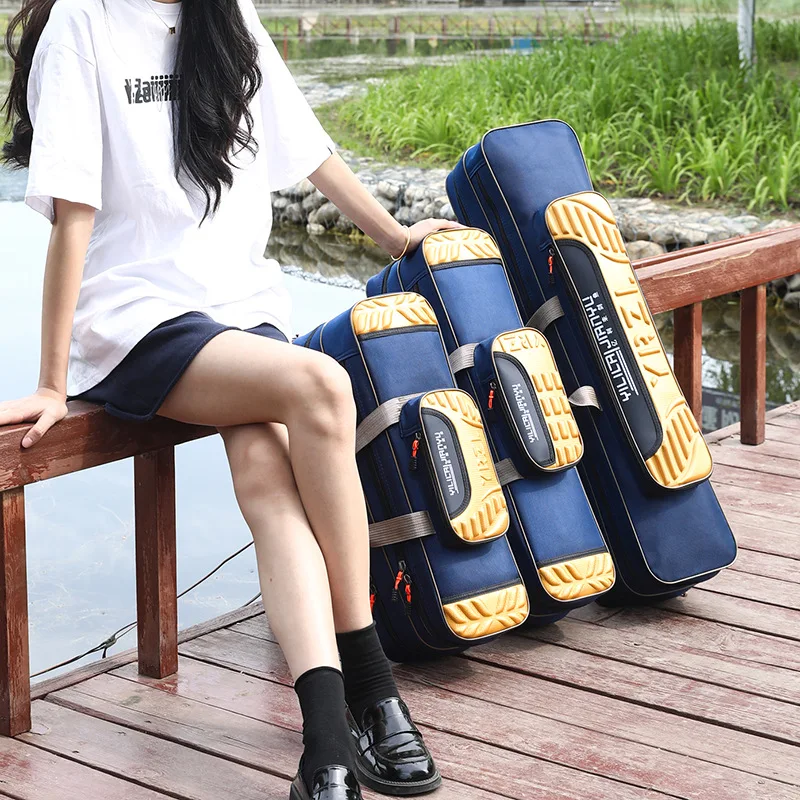 Bolsas de almacenamiento para caña de pescar, 55/65/75/85CM, herramientas para caña de pescar, bolsa protectora portátil multifuncional impermeable, portador de peces de 2 capas - imagen 4