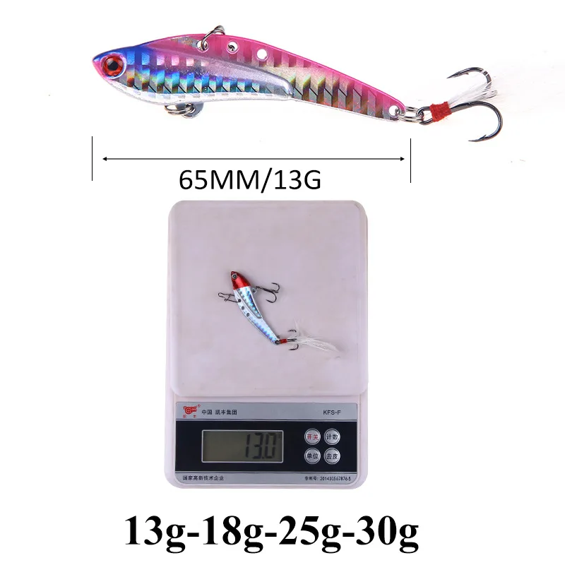 Señuelo de pesca Vib de Metal, peso 13g/18g/25g, ranuras de tiro largo, gancho, plantilla de Metal, cebo de lubina Artificial, pesca en aguas profundas, 1 unidad - imagen 5