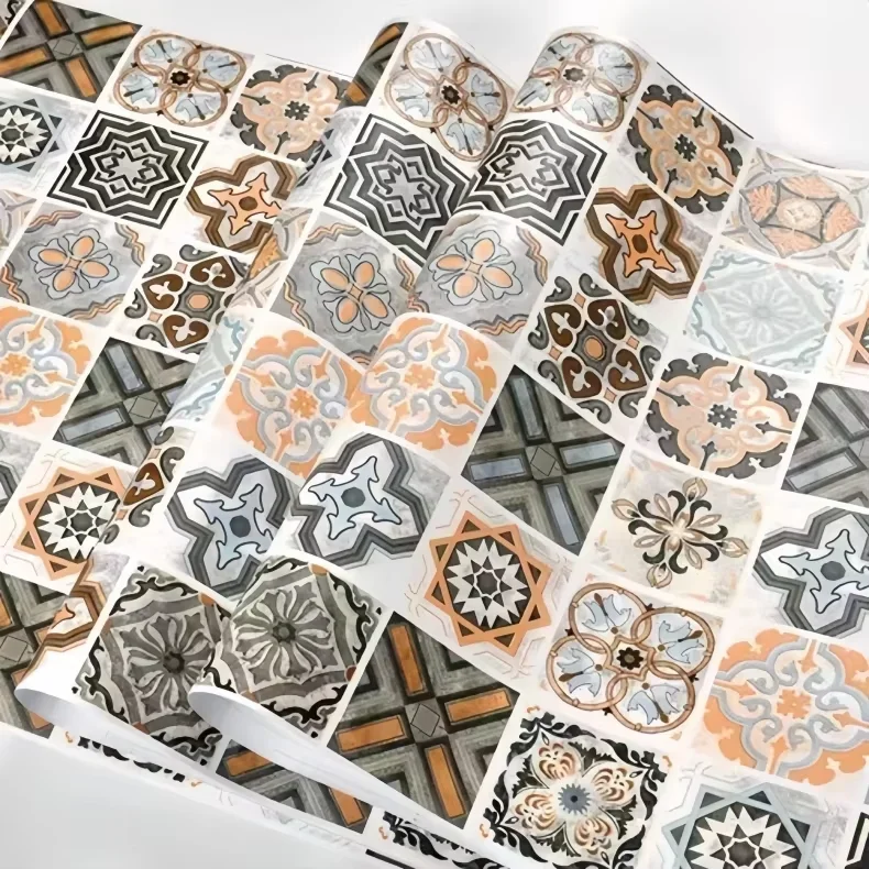 Pegatinas de pared impermeables de PVC de 40cm, papel tapiz autoadhesivo para baño, cocina, armario a prueba de aceite, renovación, estilo europeo, hogar 3D - imagen 3