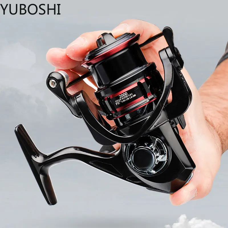 YUBOSHI-carrete giratorio 5 + 1BB, accesorio duradero, súper largo alcance, poco profundo, Ratio de engranaje 5,2: 1, Negro, Rojo, pesca en roca - imagen 3