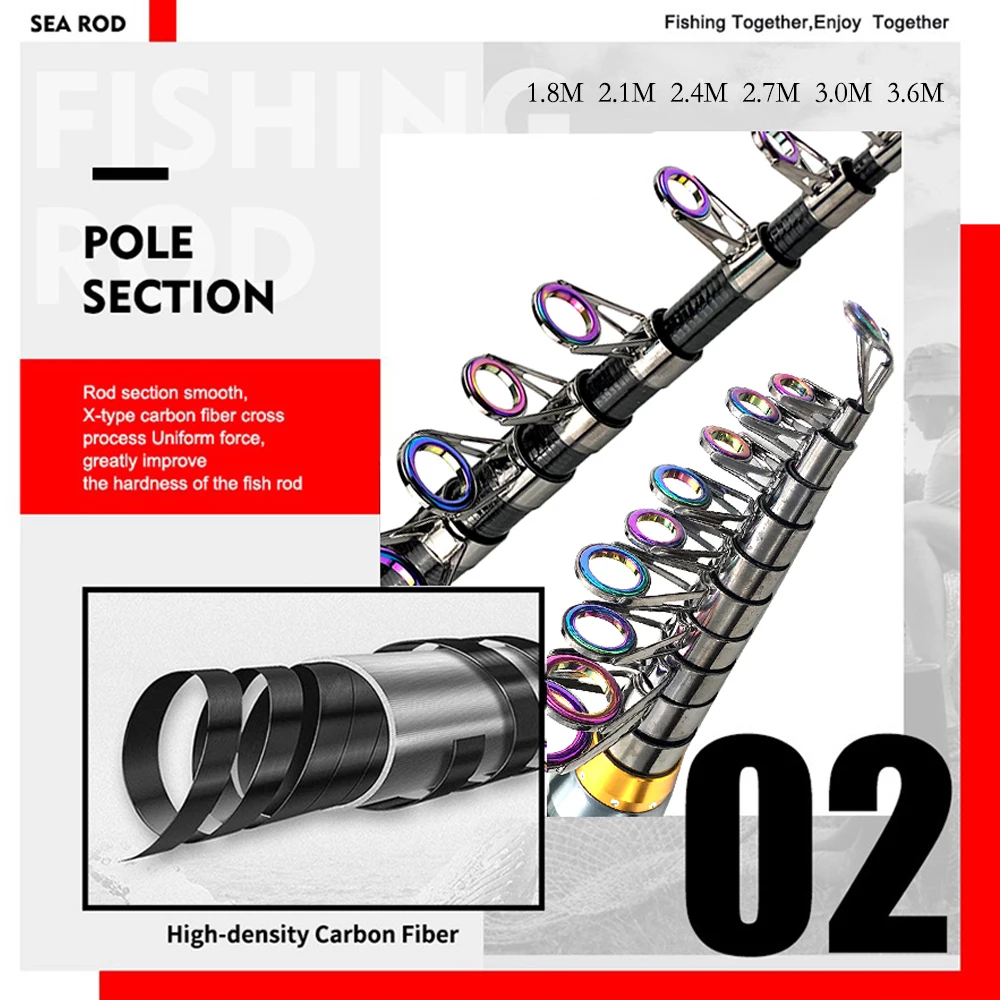GHOTDA-caña de pescar telescópica de carbono duro, aparejo giratorio de alta velocidad, Combo de pesca en agua de mar, relación de transmisión 1,8: 1, 3,6-5,2 m - imagen 5