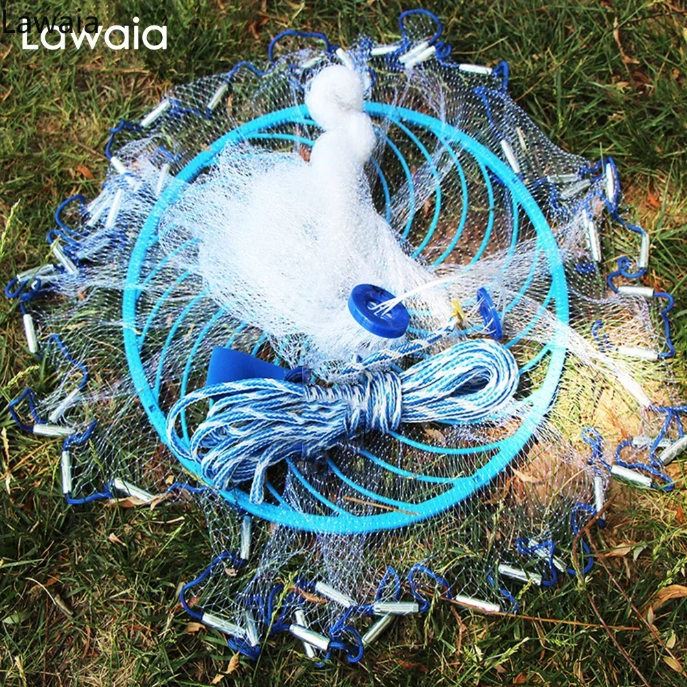 Lawaia-colgantes de acero y hierro fundido con agujero profundo, gran oferta, anillo azul de rejilla, malla pequeña de estilo americano, red de fundición de peces - imagen 4