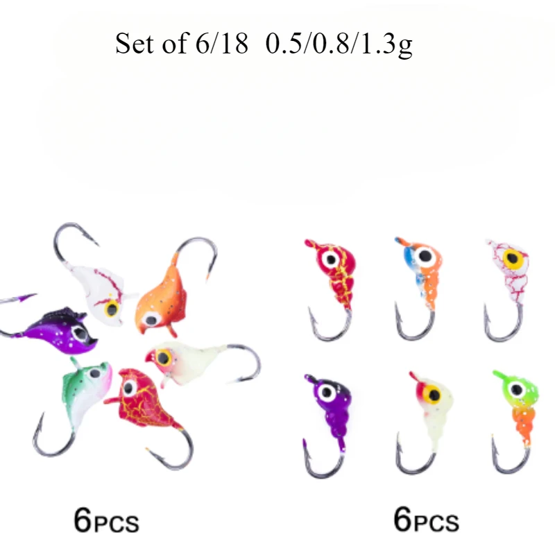 New18PCS-señuelo de pesca en hielo de invierno, cebo Artificial suave, 0,5 ~ 1,8g, cabeza de plantilla de colores en forma de hormigas, pequeño anzuelo de pesca en hielo para señuelo, gusano - imagen 4