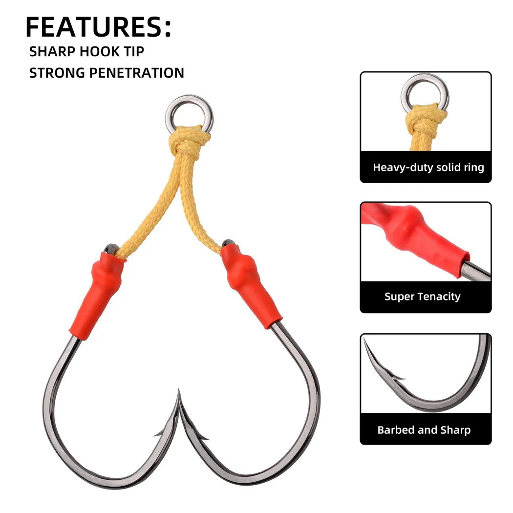 5 unids/bolsa doble único gancho lento de acero al carbono anzuelo de pesca de mar pesca de agua salada anzuelos de ayuda de Jigging de Metal - imagen 3