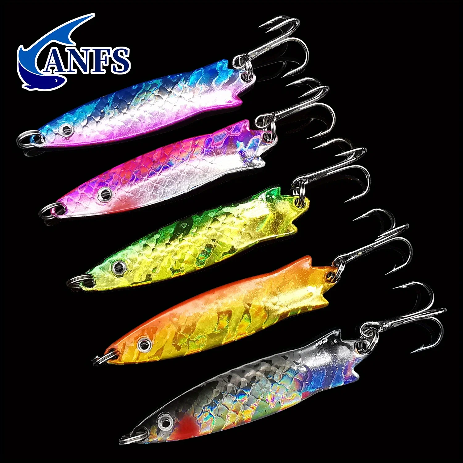 ANFS-kit de señuelos de pesca de metal, 5 uds., cebos artificiales excepcionales con caja de señuelos para agua dulce y salada - imagen 4