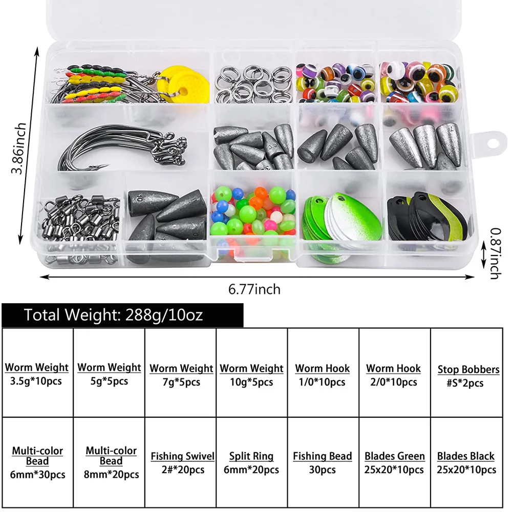 Conjunto de accesorios de pesca, señuelo Texas, 187 piezas, incluye pesas de plomo, ganchos Offset, cuchillas de cuchara, Kit de aparejos de pesca de lubina - imagen 3