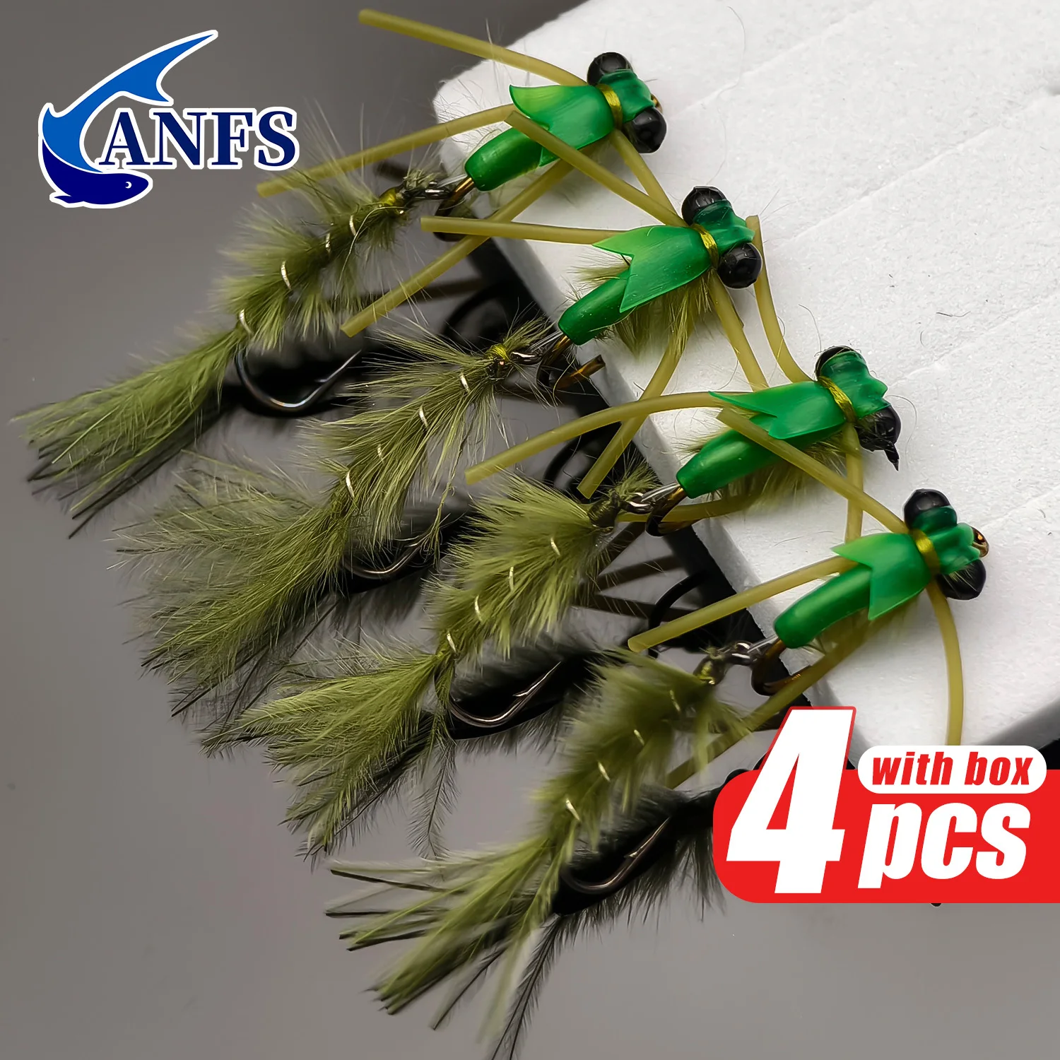 ANFS 4 Uds Damselfly moscas de pesca-anzuelos dobles cebos para moscas para pesca en agua dulce y salada