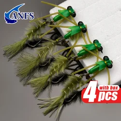 ANFS 4 Uds Damselfly moscas de pesca-anzuelos dobles cebos para moscas para pesca en agua dulce y salada