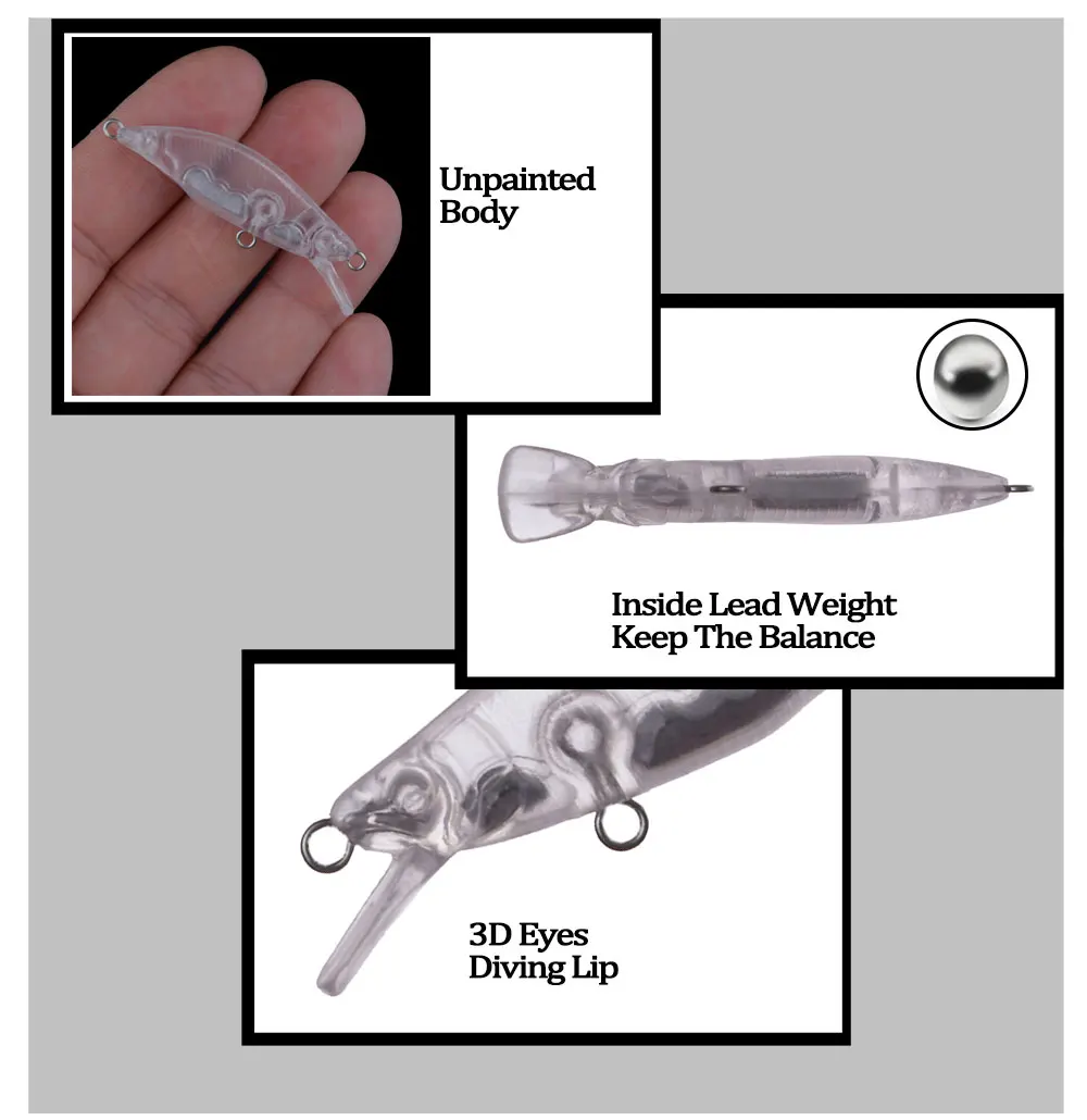 Chan'sHuang 30 Uds cebo en blanco sin pintar 4,8 cm 3,8g Mirco hundimiento Minnow DIY señuelo de pesca Artificial - imagen 4