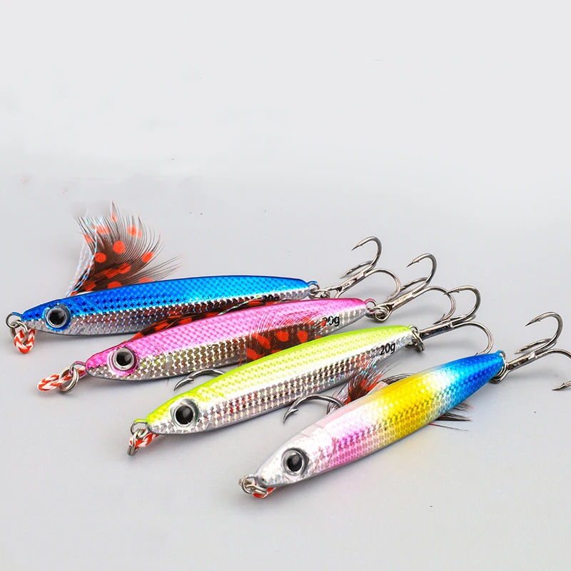 Señuelo de pesca de 7g, 10g, 15g, 20g, 30g, cebo de cuchara de plantilla de Metal, Wobbler con ganchos, aparejos de pesca, cebo de hundimiento duro, lubina de mar - imagen 2