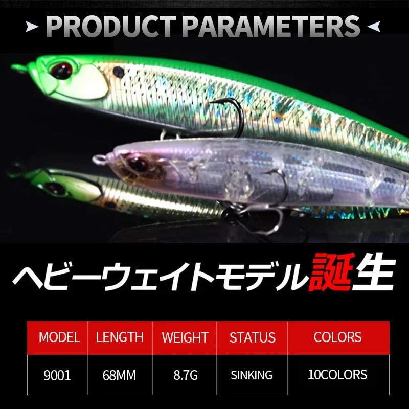 Señuelo lápiz hundible Swimbait con ojos 3D para lubina