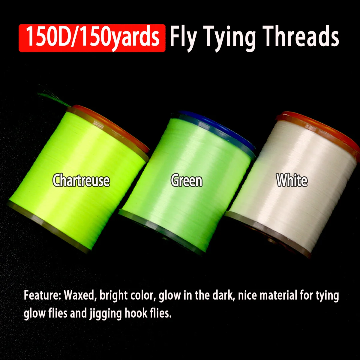 Wifreo-hilo luminoso para atar moscas, 1 unidad, 150D, para Jigging, gancho, moscas, ribetes que brillan en la oscuridad, blanco y verde - imagen 2
