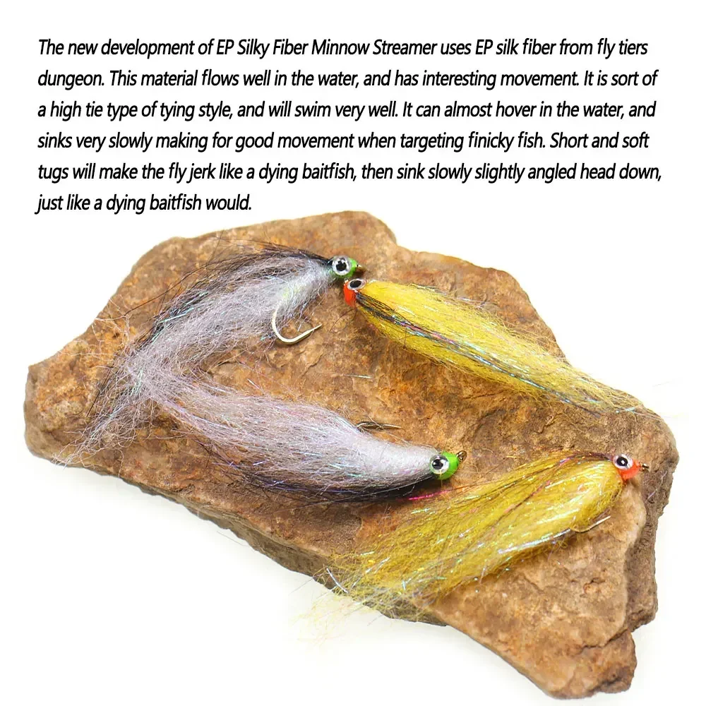 Bimoo 4 Uds hundimiento lento herido EP fibra sedosa Minnow Streamer Ice Dub Baitfish Streamer mosca salmón lubina trucha Señuelos de pesca - imagen 5