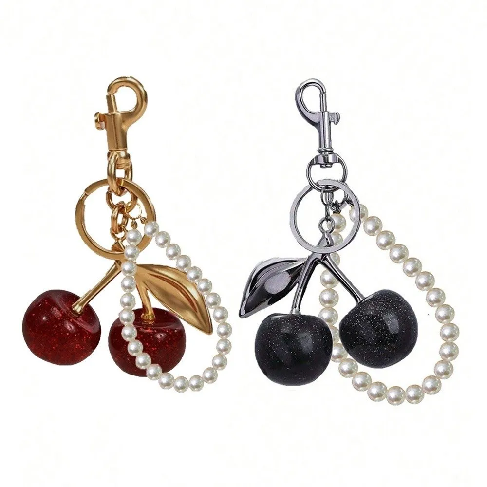 Nuevo llavero de cereza de Color negro/rojo, llavero colgante de resina brillante, accesorios para llavero DIY - imagen 3