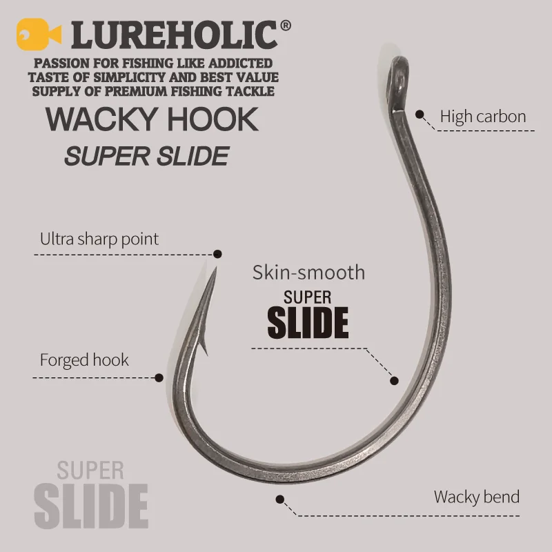 LUREHOLIC-anzuelo loco súper deslizante de PTFE para tiro directo, anzuelos locos compensados de acero inoxidable, manivela, anzuelo de gusano, accesorios de pesca - imagen 2