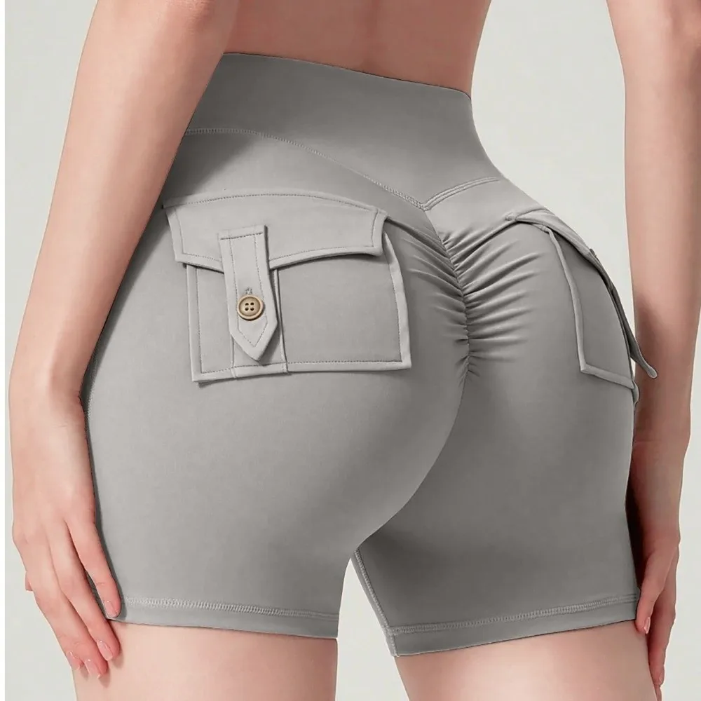 Nuevos pantalones cortos de cintura alta color melocotón, pantalones cortos de Yoga transpirables de secado rápido, pantalones cortos de Fitness para ejercicio - imagen 2