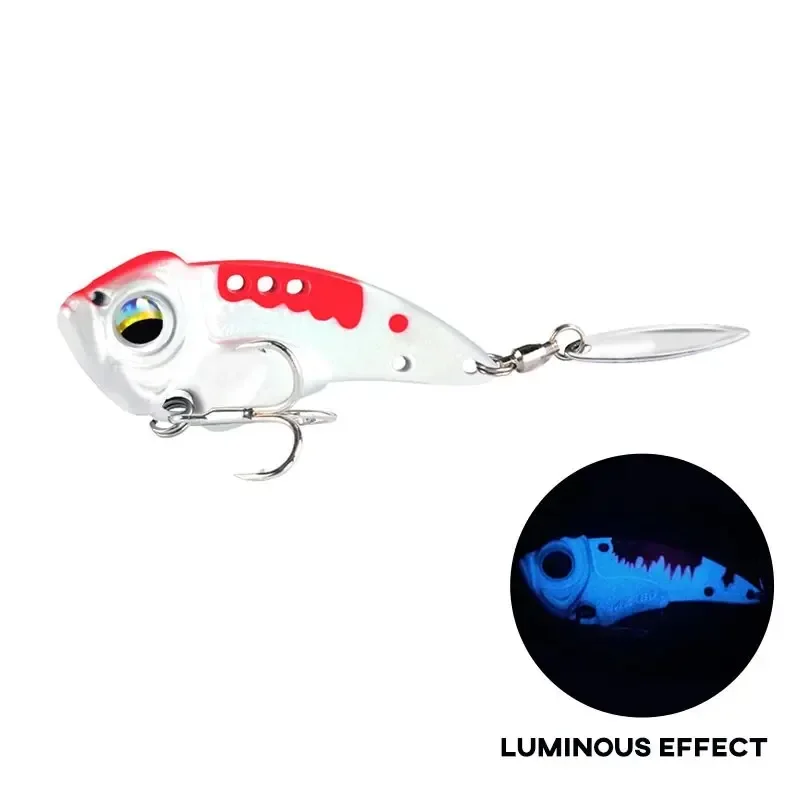 Señuelo de pesca de Metal VIB, 55mm, 13g, cebo duro de vibración con rotación de 360, girador de cola, ojos 3D, anzuelo afilado, aparejos de pesca - imagen 4