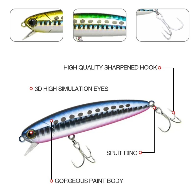 Señuelo de Pesca de pececillo que se hunde, anzuelos duros artificiales de 80mm y 13g, Wobblers para trucha, Swimbait de plástico, accesorios de aparejos 3D - imagen 4