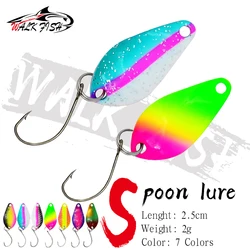 WALK FISH-señuelo de pesca de Metal, 1 Uds., cuchara, 2g, 25mm, colorido, con lentejuelas, un solo gancho, cebo falso, trucha a rayas blancas, boca de caballo, mar