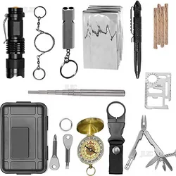 Kit de supervivencia multifunción para aventuras al aire libre, botiquín de primeros auxilios de emergencia SOS, herramienta de supervivencia para viajes, Camping, senderismo, caja de herramientas de caza