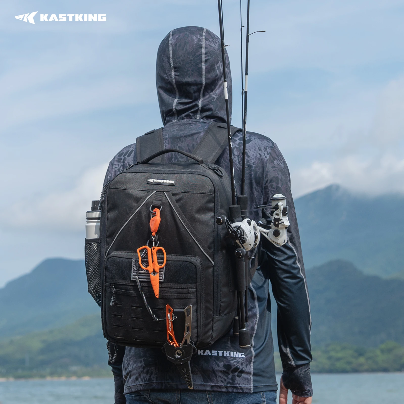 Mochila para aparejos de pesca KastKing KarryAll KastMate, bolsa para aparejos resistente al agua con 2 soportes para caña, equipo y equipo de pesca con - imagen 2