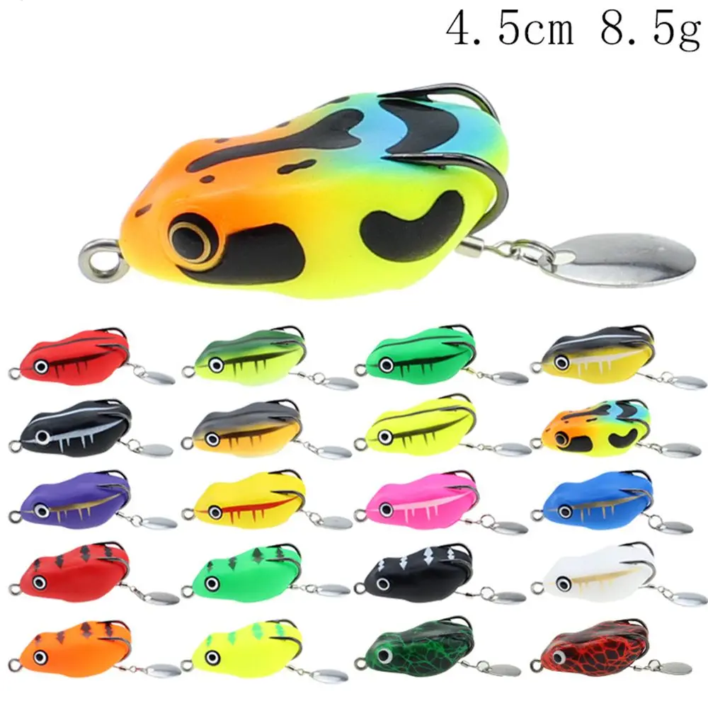 Señuelo de pesca colorido de 45mm/8,5g, Señuelos de Pesca de rana trueno, cebos blandos, Topwater flotante de señuelo, aparejos de pesca de doble gancho para lubina