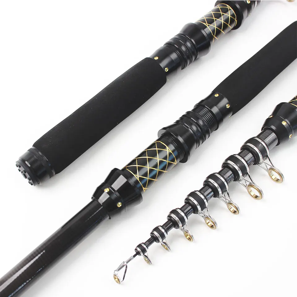 Caña de pescar de bolsillo portátil, 2,1 M/2,4 M/2,7 M/3M, caña de mar telescópica de fibra de carbono, acción rápida, sensible, ligera, fundición precisa