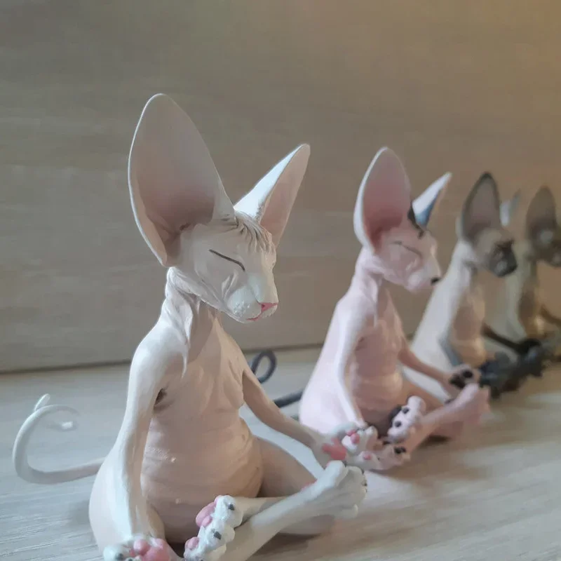 Figura Gato Sin Pelo Meditando Zen Escritorio Jardín - imagen 3