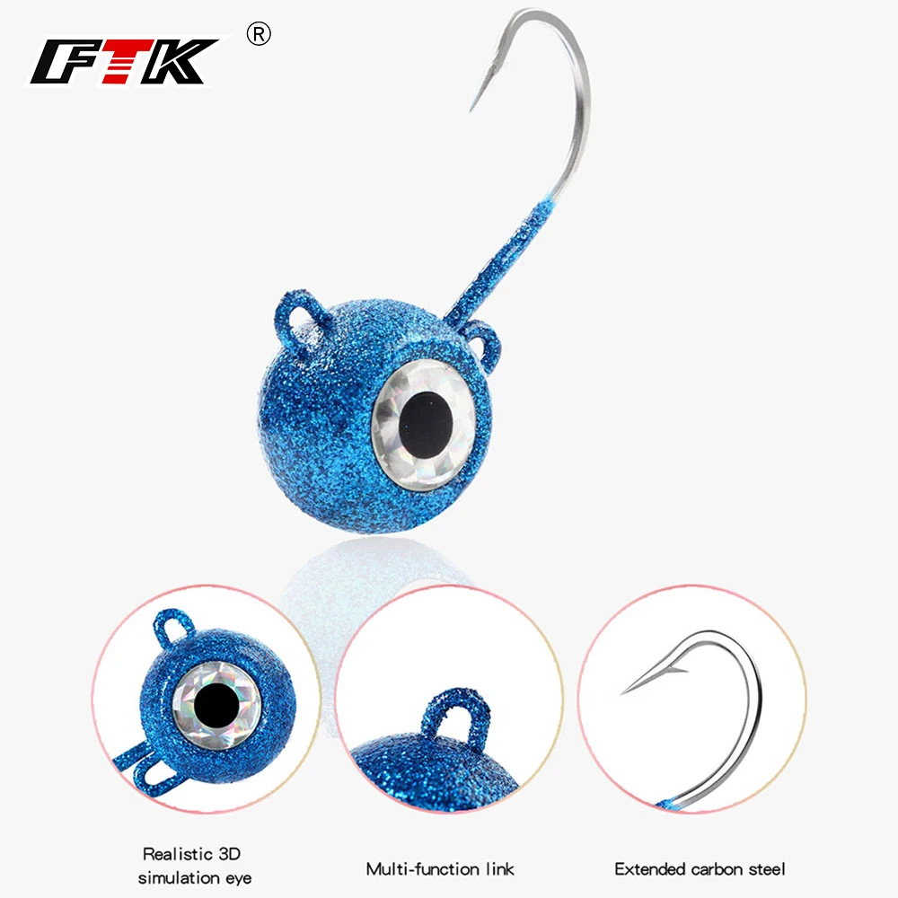 FTK-anzuelo con cabeza de anzuelo para pesca, ojo 3D, agua salada, 120g/180g/160g, señuelo de pesca con luz de caída profunda, Swimbait para lubina de halibut Striper Pompano - imagen 4