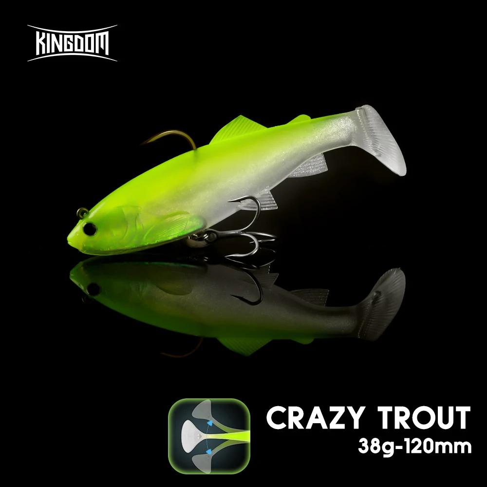 Kingdom Paddle Tail Swimbaits 120mm 38g hundimiento cebo de goma Artificial con cabeza de plomo para perca lubina Pike señuelo de cola suave en T
